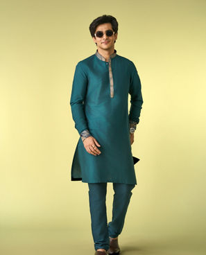 Diwas Men Teal Green Kurta Jacket Set