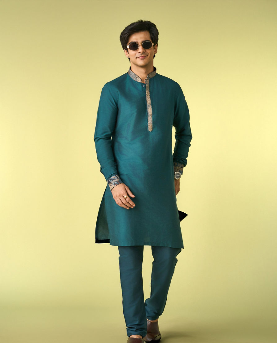 Diwas Men Teal Green Kurta Jacket Set