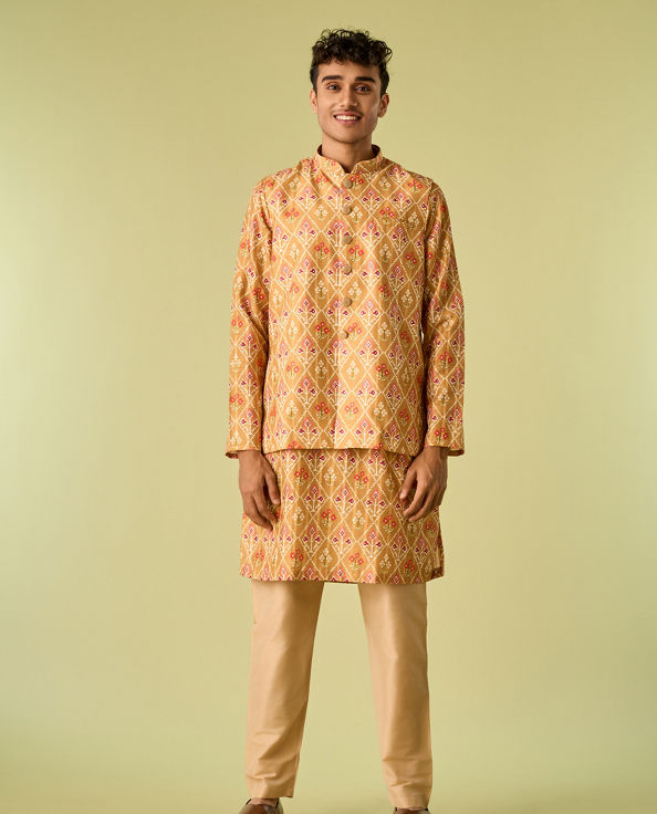 Diwas Men Vibrant Mustard Kurta Jacket Set