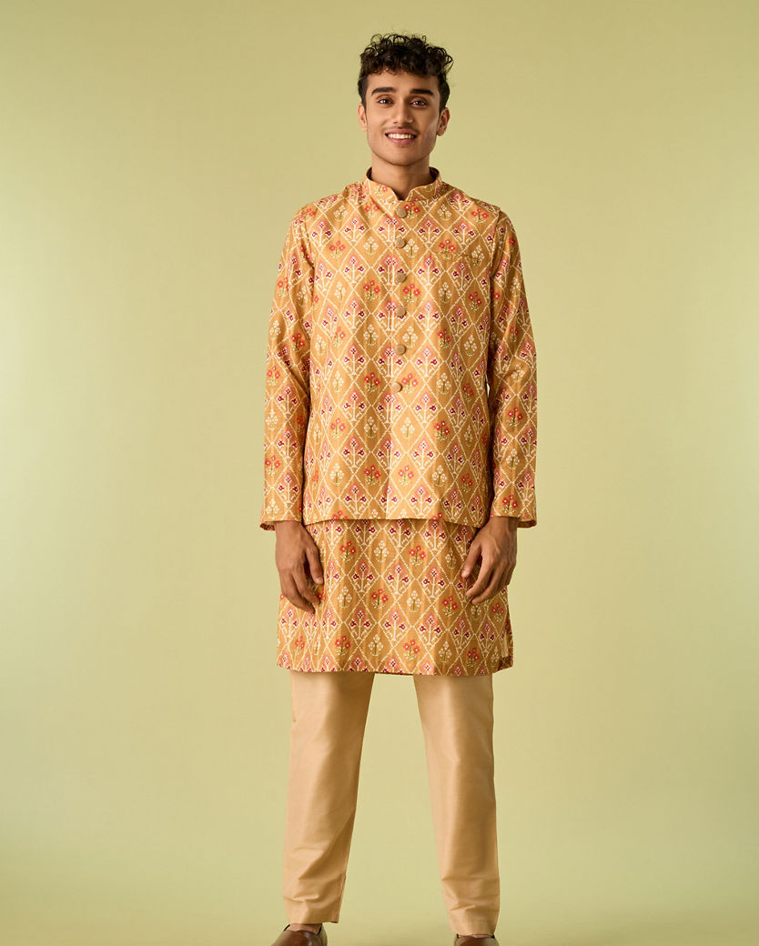 Diwas Men Vibrant Mustard Kurta Jacket Set