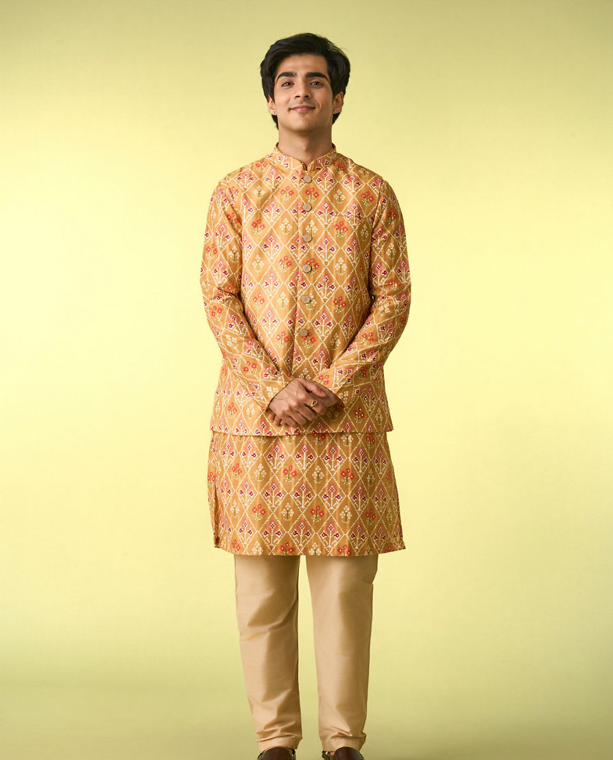 Diwas Men Vibrant Mustard Kurta Jacket Set