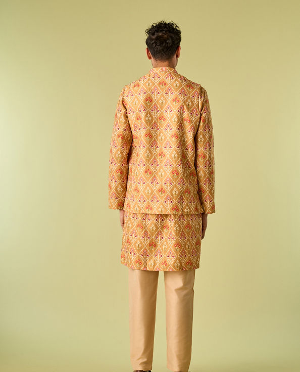 Diwas Men Vibrant Mustard Kurta Jacket Set