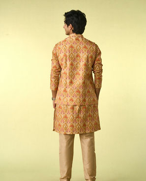 Diwas Men Vibrant Mustard Kurta Jacket Set