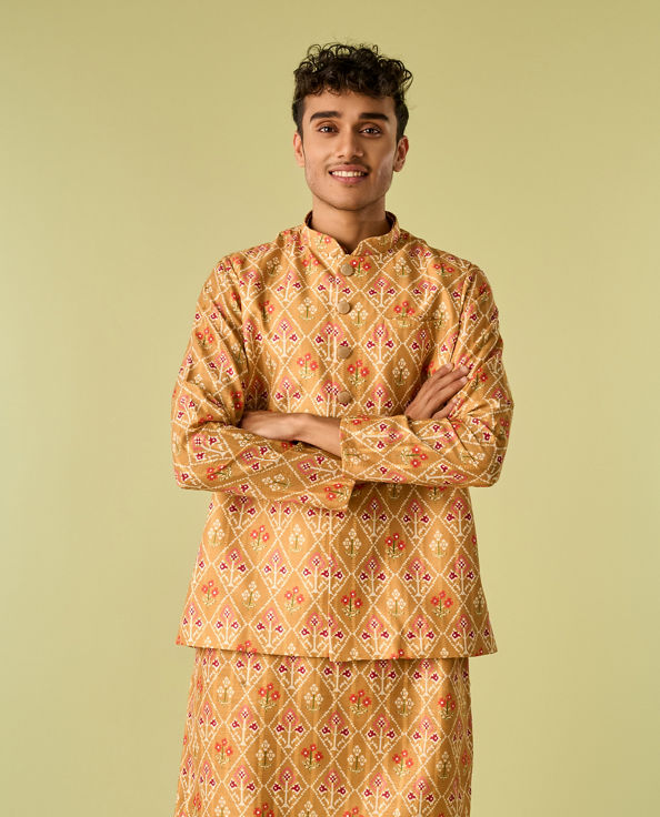 Diwas Men Vibrant Mustard Kurta Jacket Set