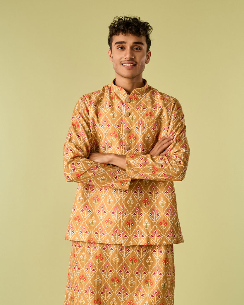 Diwas Men Vibrant Mustard Kurta Jacket Set