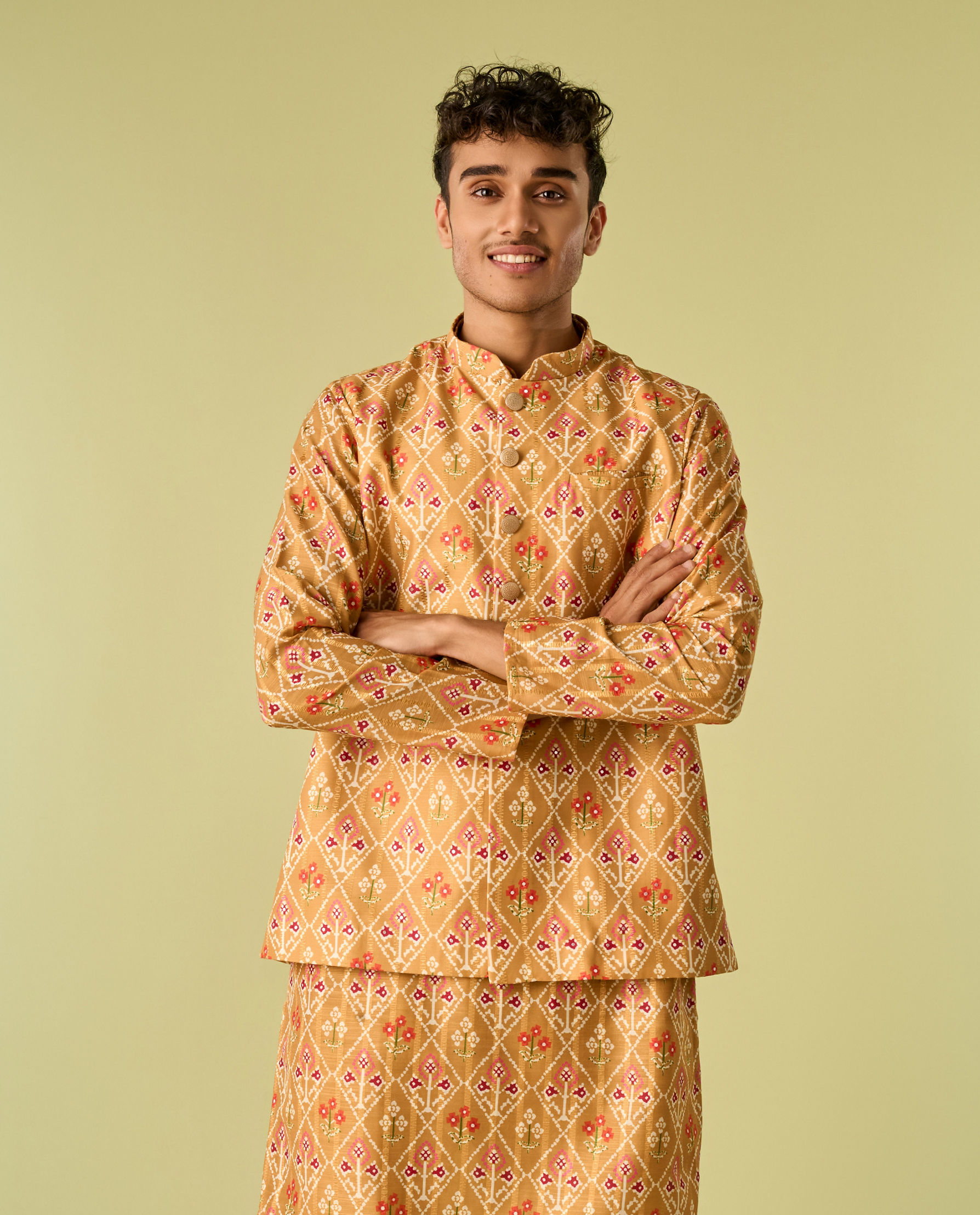 Diwas Men Vibrant Mustard Kurta Jacket Set