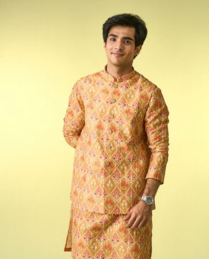 Diwas Men Vibrant Mustard Kurta Jacket Set