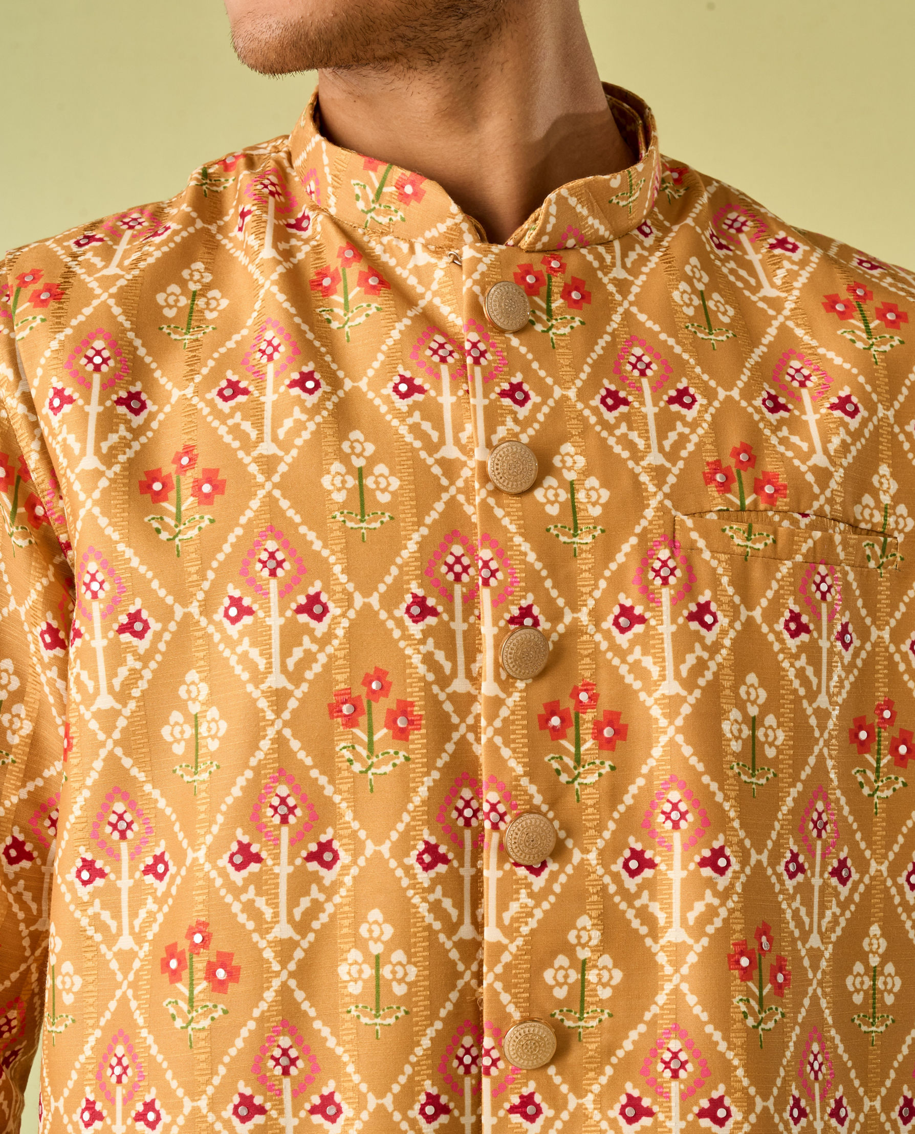Diwas Men Vibrant Mustard Kurta Jacket Set