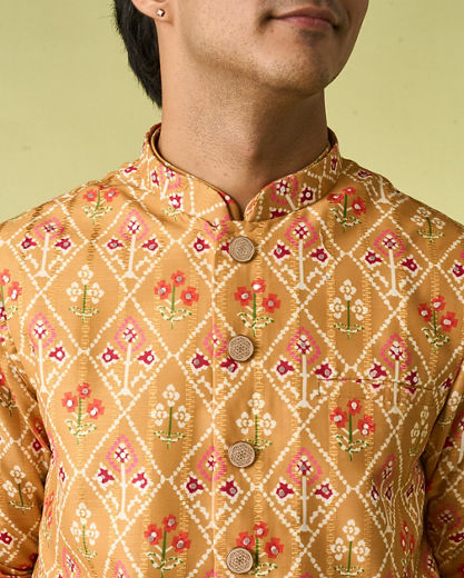 Diwas Men Vibrant Mustard Kurta Jacket Set