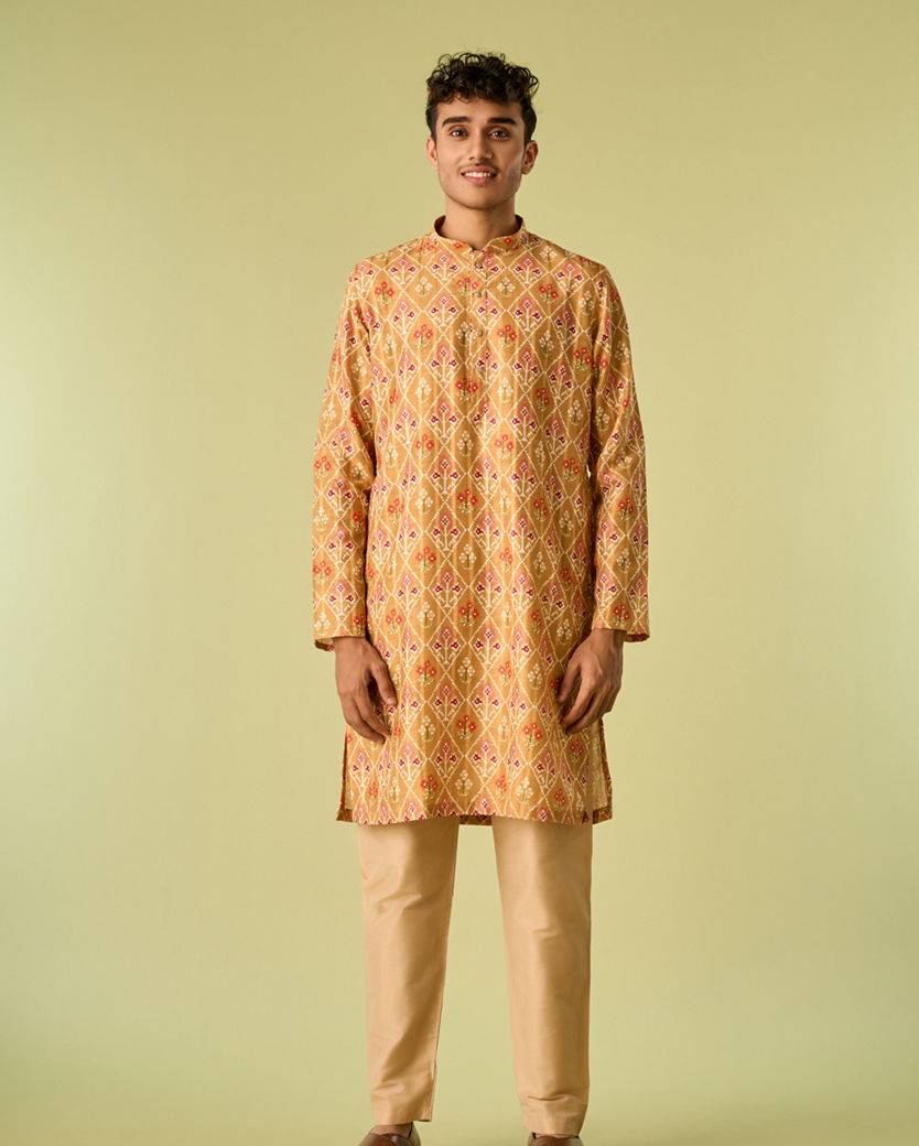 Diwas Men Vibrant Mustard Kurta Jacket Set