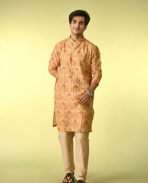 Diwas Men Vibrant Mustard Kurta Jacket Set