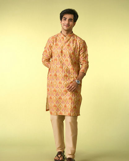 Diwas Men Vibrant Mustard Kurta Jacket Set
