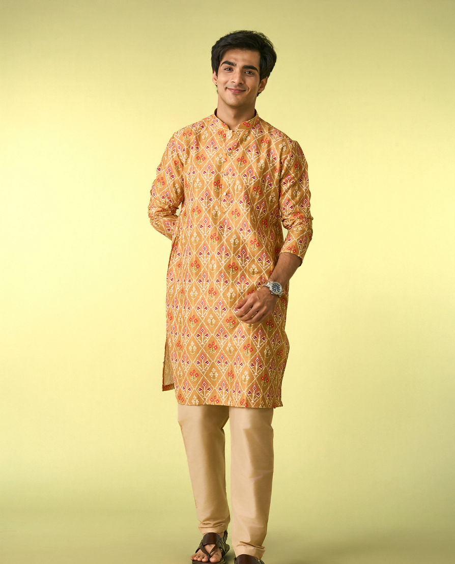 Diwas Men Vibrant Mustard Kurta Jacket Set