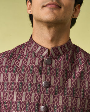 Diwas Men Wine Satin Kurta Jacket Set