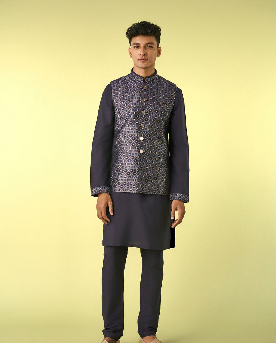 Diwas Men Dark Blue Elegance Kurta Jacket Set
