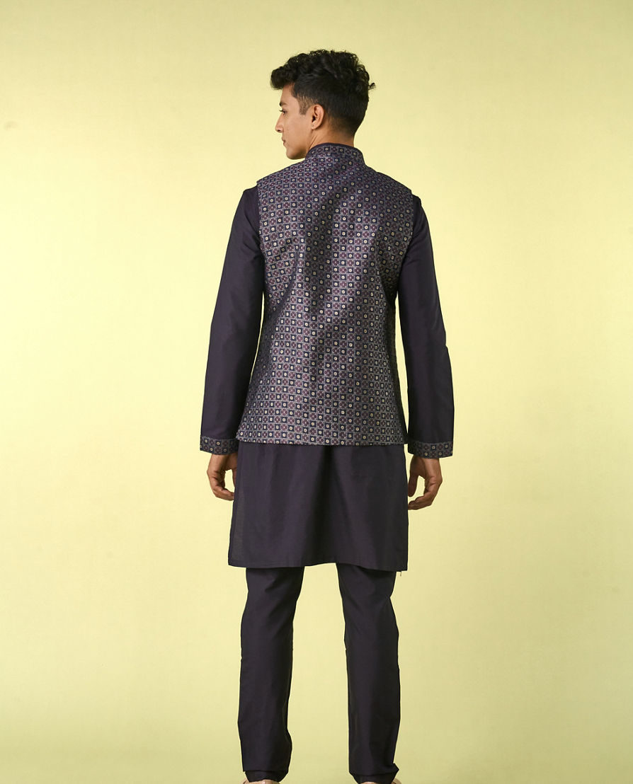 Diwas Men Dark Blue Elegance Kurta Jacket Set