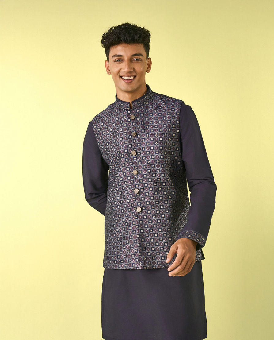 Diwas Men Dark Blue Elegance Kurta Jacket Set