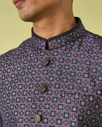 Diwas Men Dark Blue Elegance Kurta Jacket Set