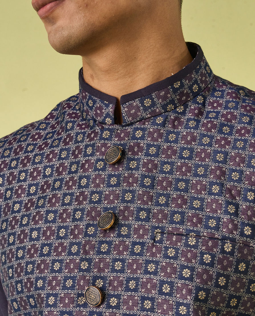 Diwas Men Dark Blue Elegance Kurta Jacket Set