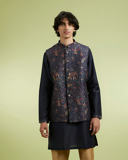 Diwas Men Blue Reflection Kurta Jacket Set