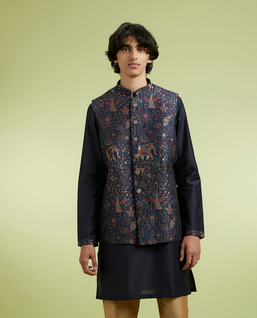 Diwas Men Blue Reflection Kurta Jacket Set