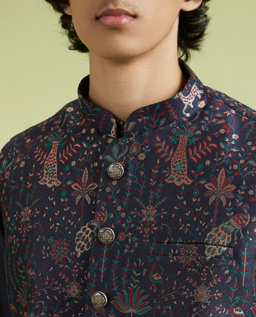 Diwas Men Blue Reflection Kurta Jacket Set