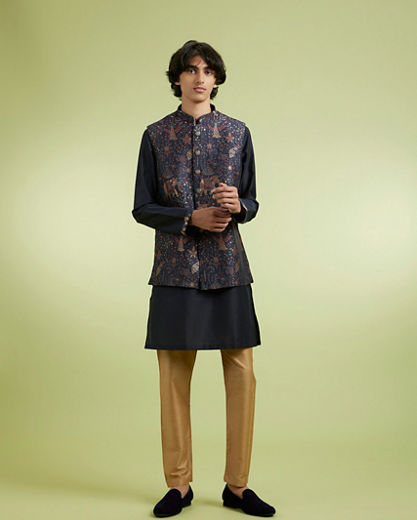 Diwas Men Blue Reflection Kurta Jacket Set