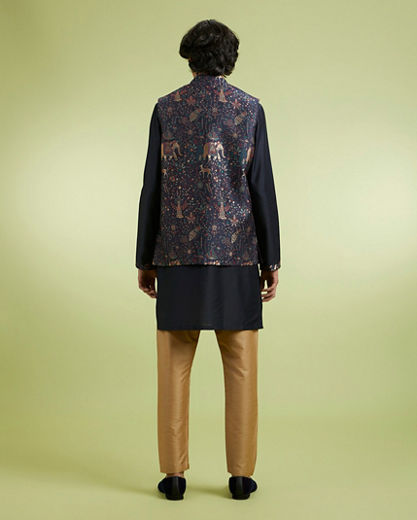 Diwas Men Blue Reflection Kurta Jacket Set