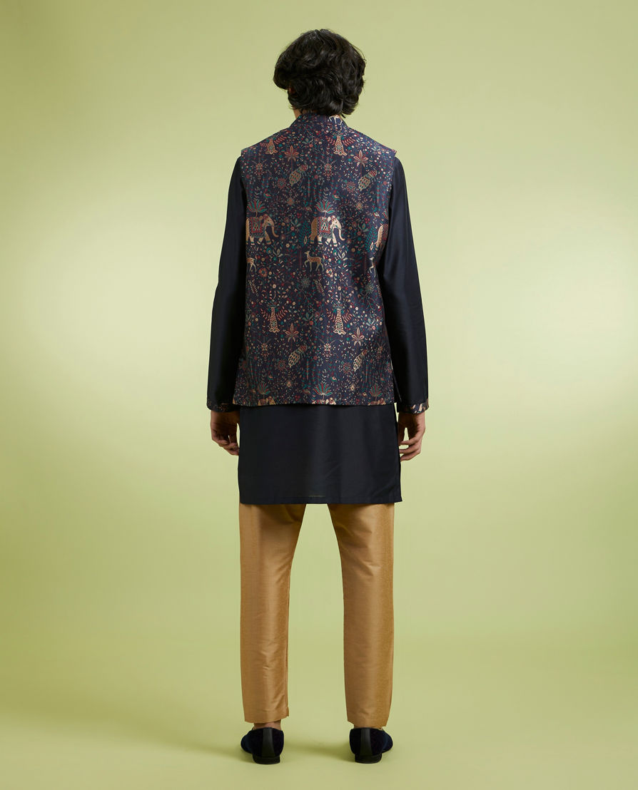 Diwas Men Blue Reflection Kurta Jacket Set