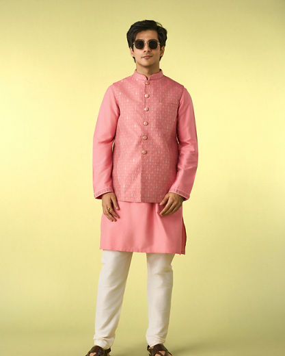 Diwas Men Pink Traditional Kurta Jacket Set