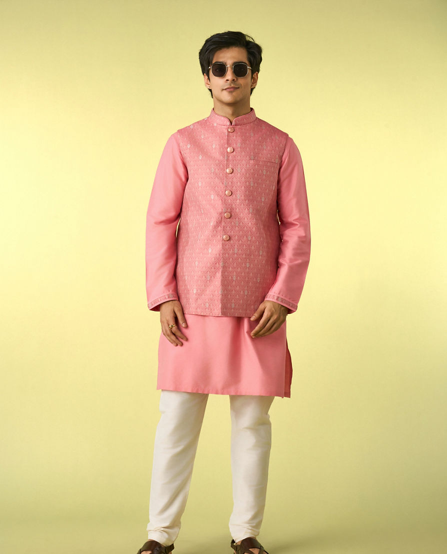 Diwas Men Pink Traditional Kurta Jacket Set