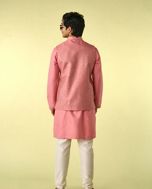 Diwas Men Pink Traditional Kurta Jacket Set