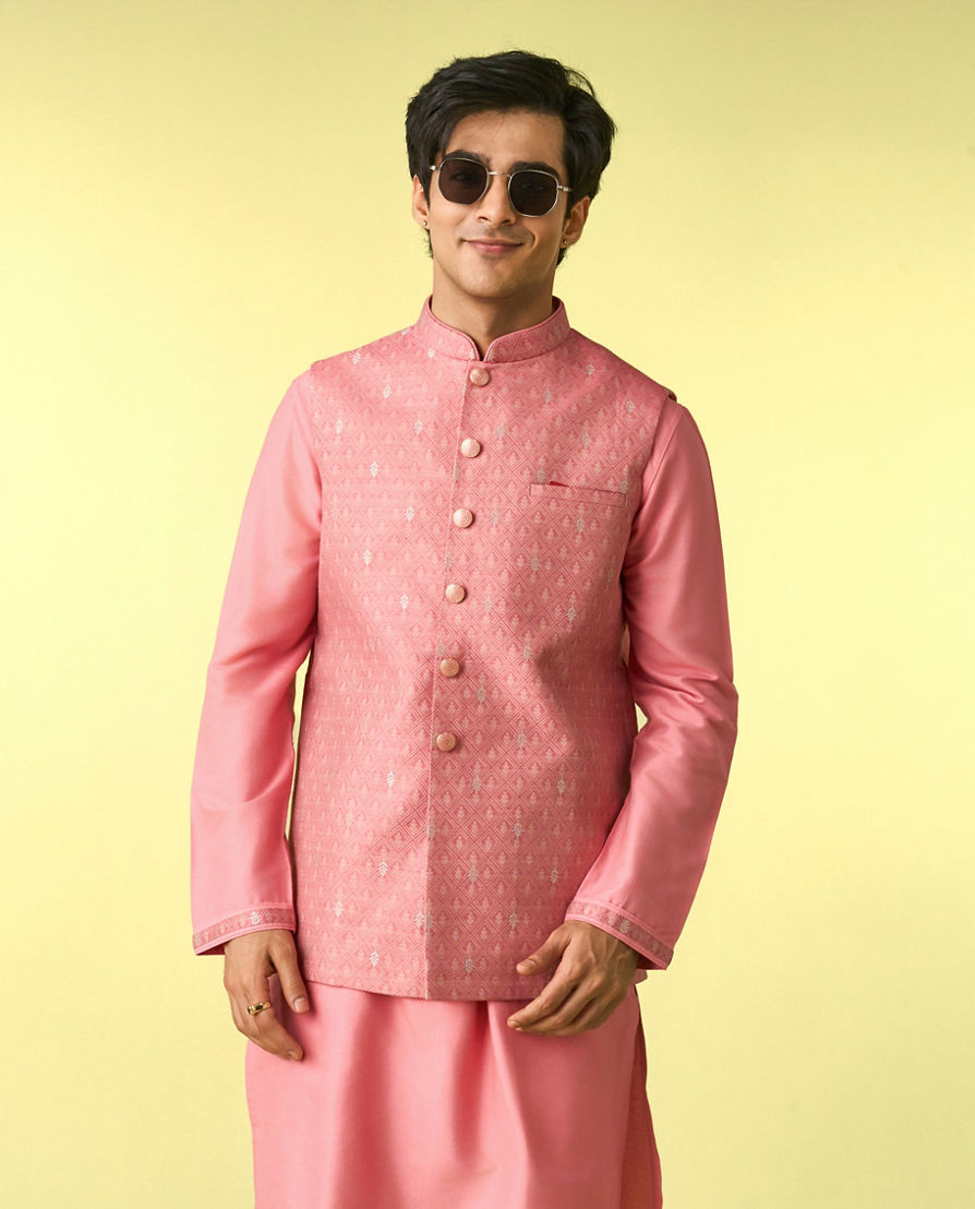 Diwas Men Pink Traditional Kurta Jacket Set