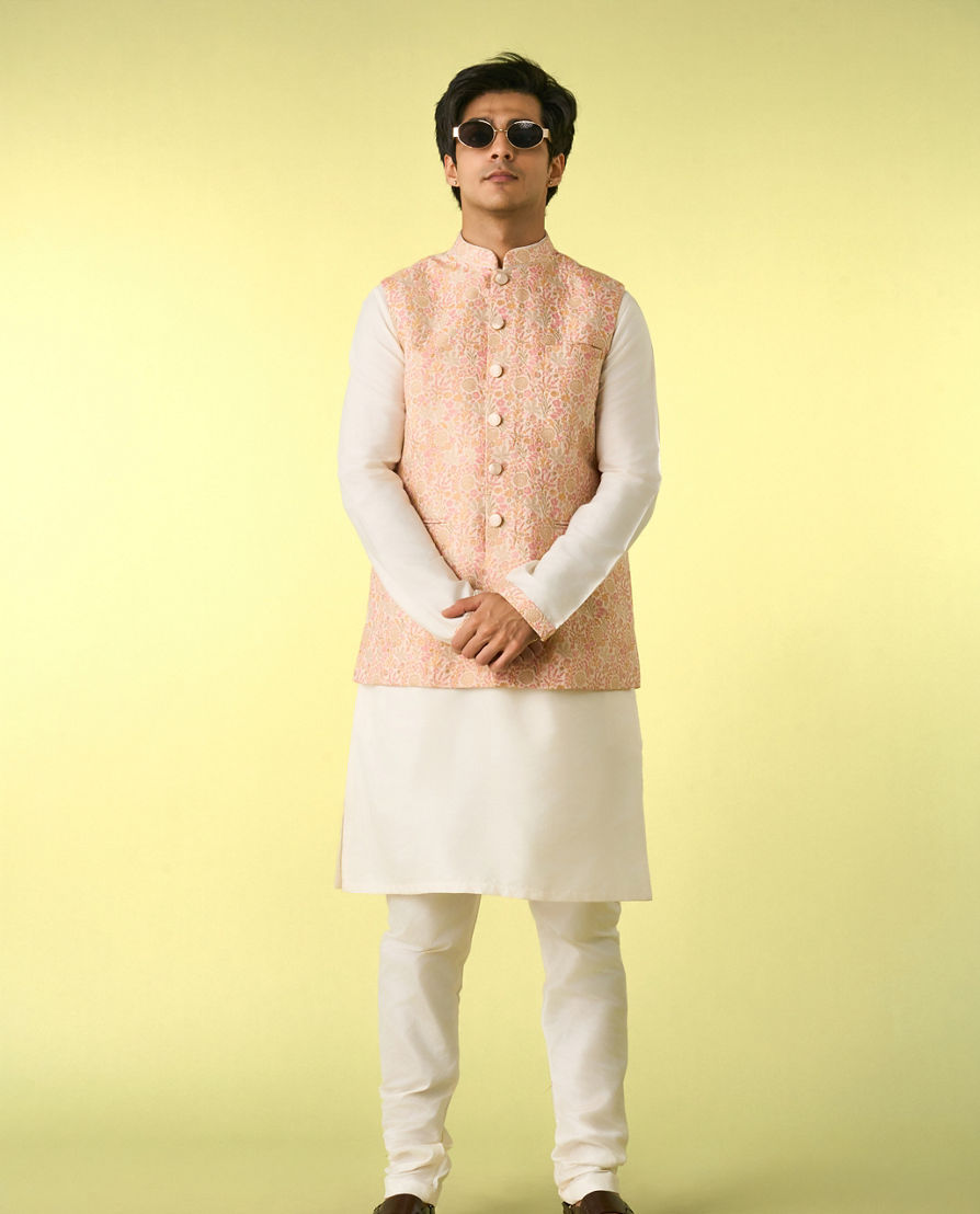 Diwas Men Peachy Kurta Jacket Set
