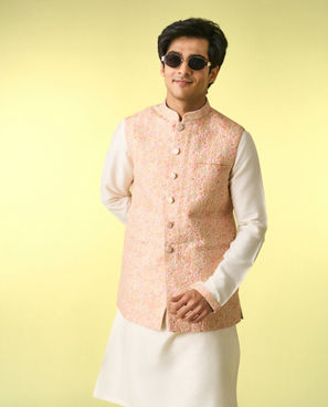 Diwas Men Peachy Kurta Jacket Set