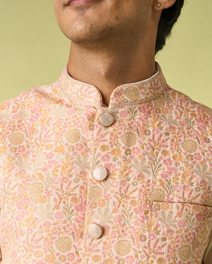 Diwas Men Peachy Kurta Jacket Set