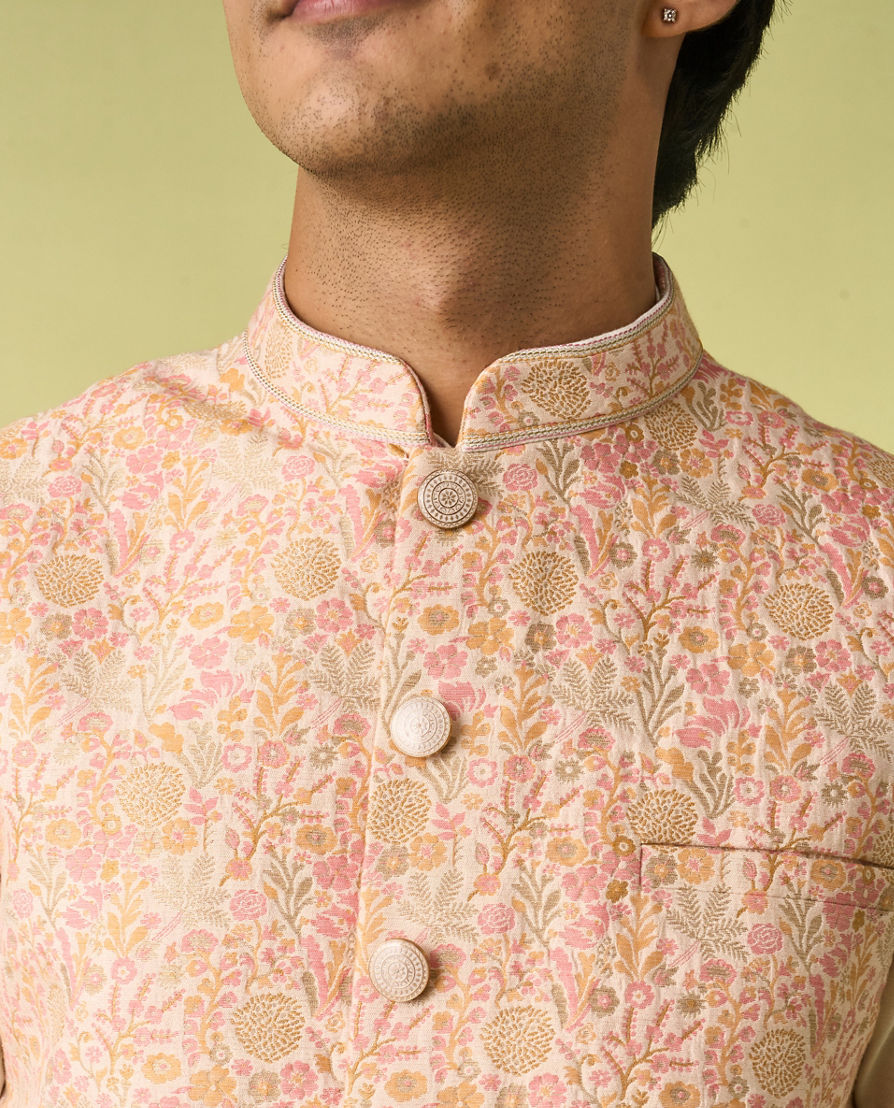 Diwas Men Peachy Kurta Jacket Set