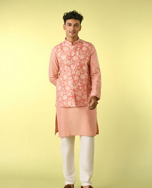 Diwas Men Peachy Pastel Celebration Kurta Jacket Set
