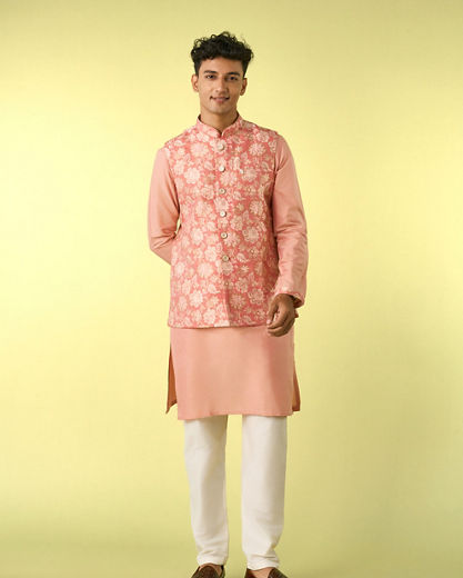 Diwas Men Peachy Pastel Celebration Kurta Jacket Set