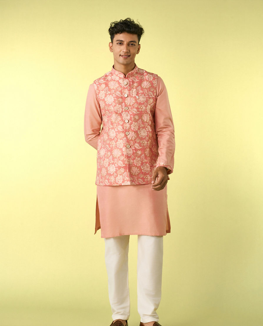 Diwas Men Peachy Pastel Celebration Kurta Jacket Set