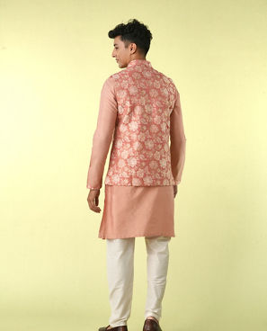 Diwas Men Peachy Pastel Celebration Kurta Jacket Set