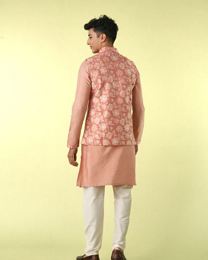 Diwas Men Peachy Pastel Celebration Kurta Jacket Set