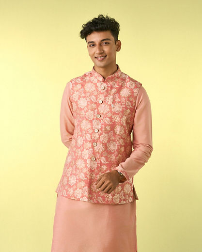 Diwas Men Peachy Pastel Celebration Kurta Jacket Set