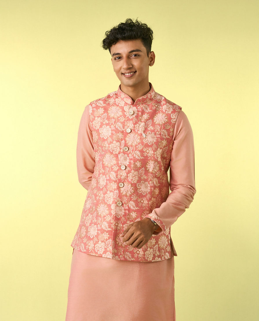 Diwas Men Peachy Pastel Celebration Kurta Jacket Set