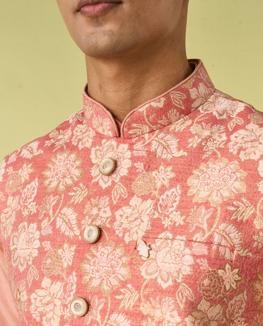Diwas Men Peachy Pastel Celebration Kurta Jacket Set