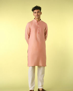 Diwas Men Peachy Pastel Celebration Kurta Jacket Set