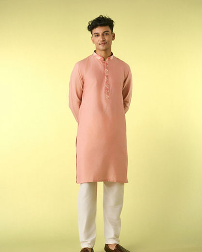 Diwas Men Peachy Pastel Celebration Kurta Jacket Set
