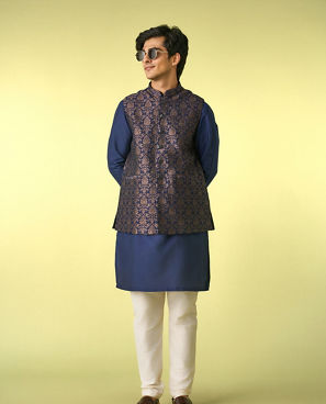 Diwas Men Indulgent Dark Blue Kurta Jacket Set