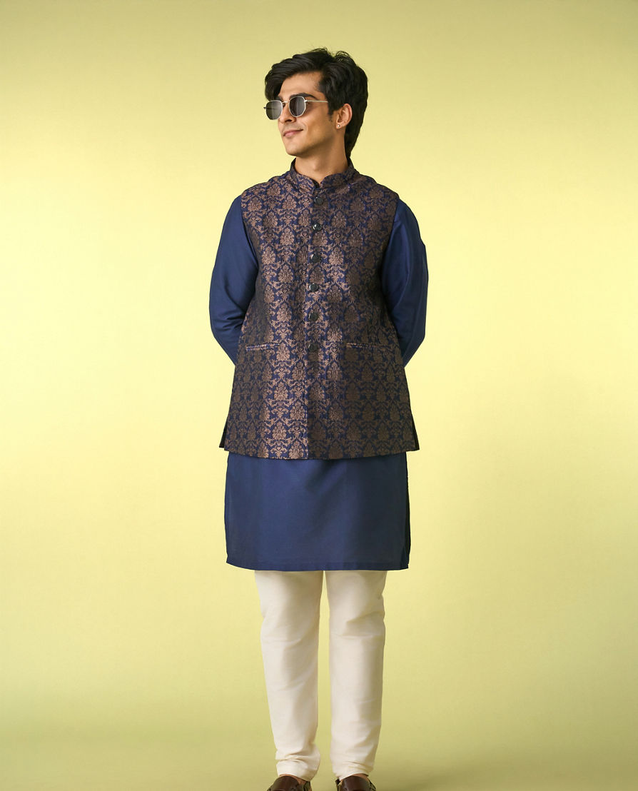 Diwas Men Indulgent Dark Blue Kurta Jacket Set
