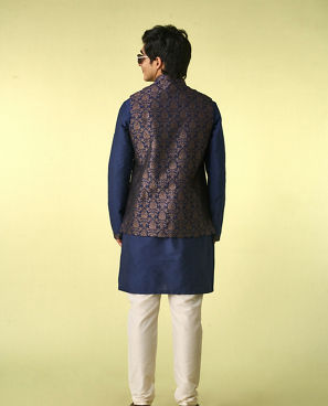 Diwas Men Indulgent Dark Blue Kurta Jacket Set